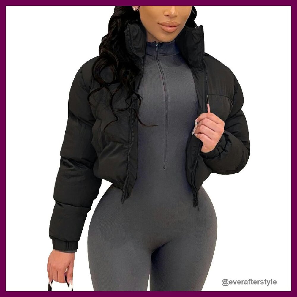 Cropped Puffer Jacket Quilted Lightweight Winter Warm Casual Chic Y2k